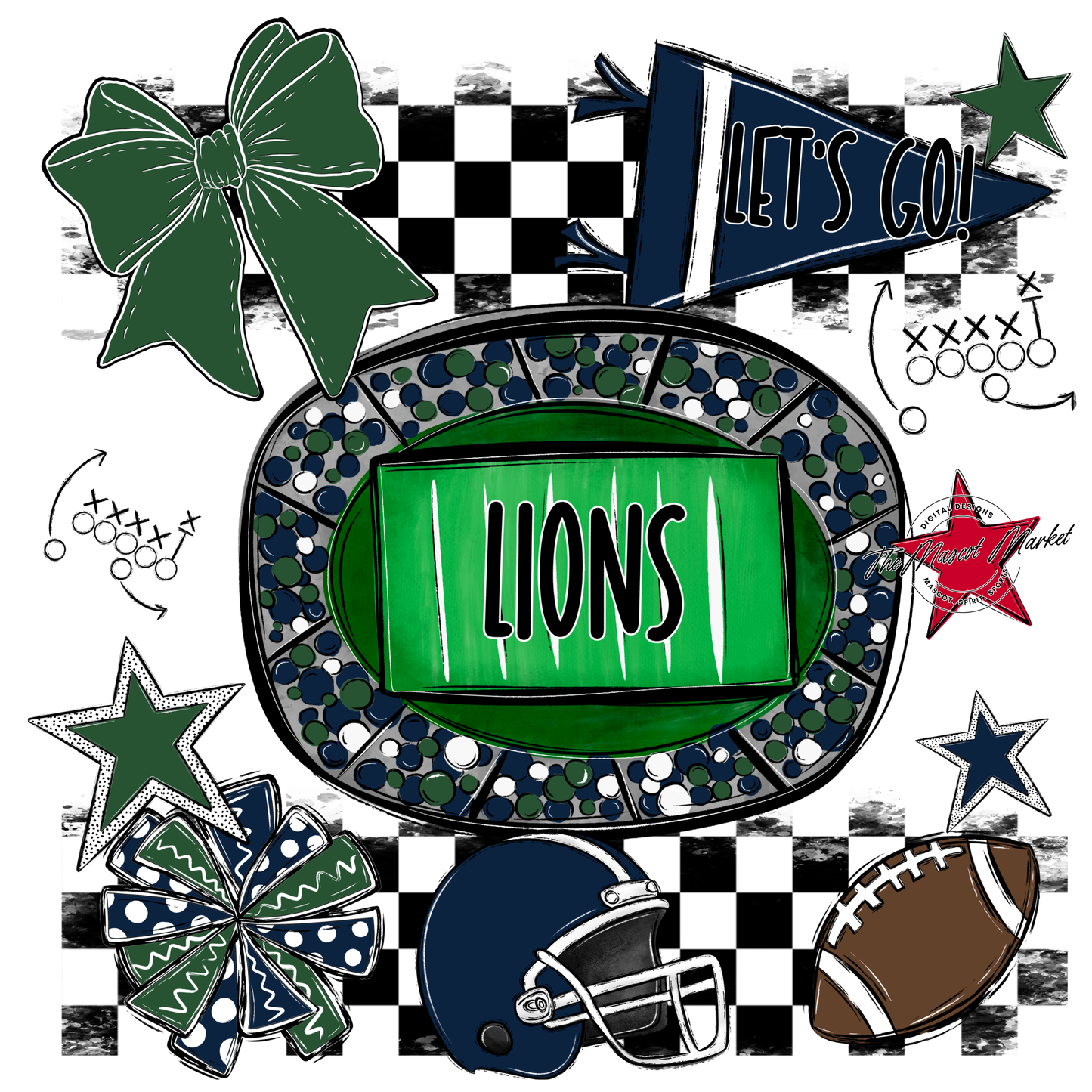 Lions Checkers Spirit Design-Navy-Green