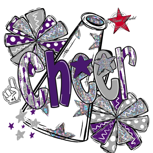 Cheer White Megaphone Scrape-Purple-Grey