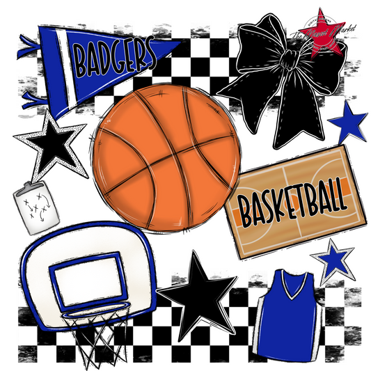 Badgers Basketball Checkers Design-Royal Blue