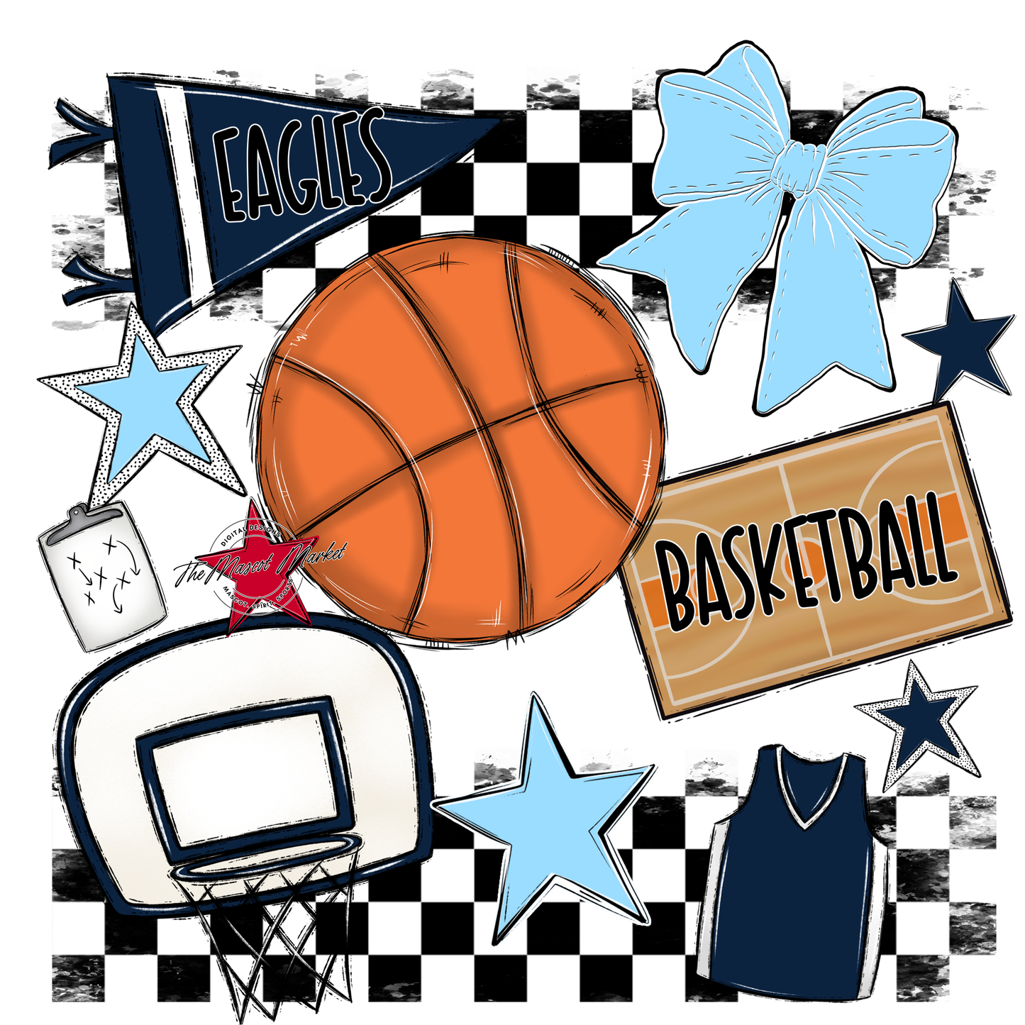 Eagles Basketball Checkers Design-Navy-Columbia Blue