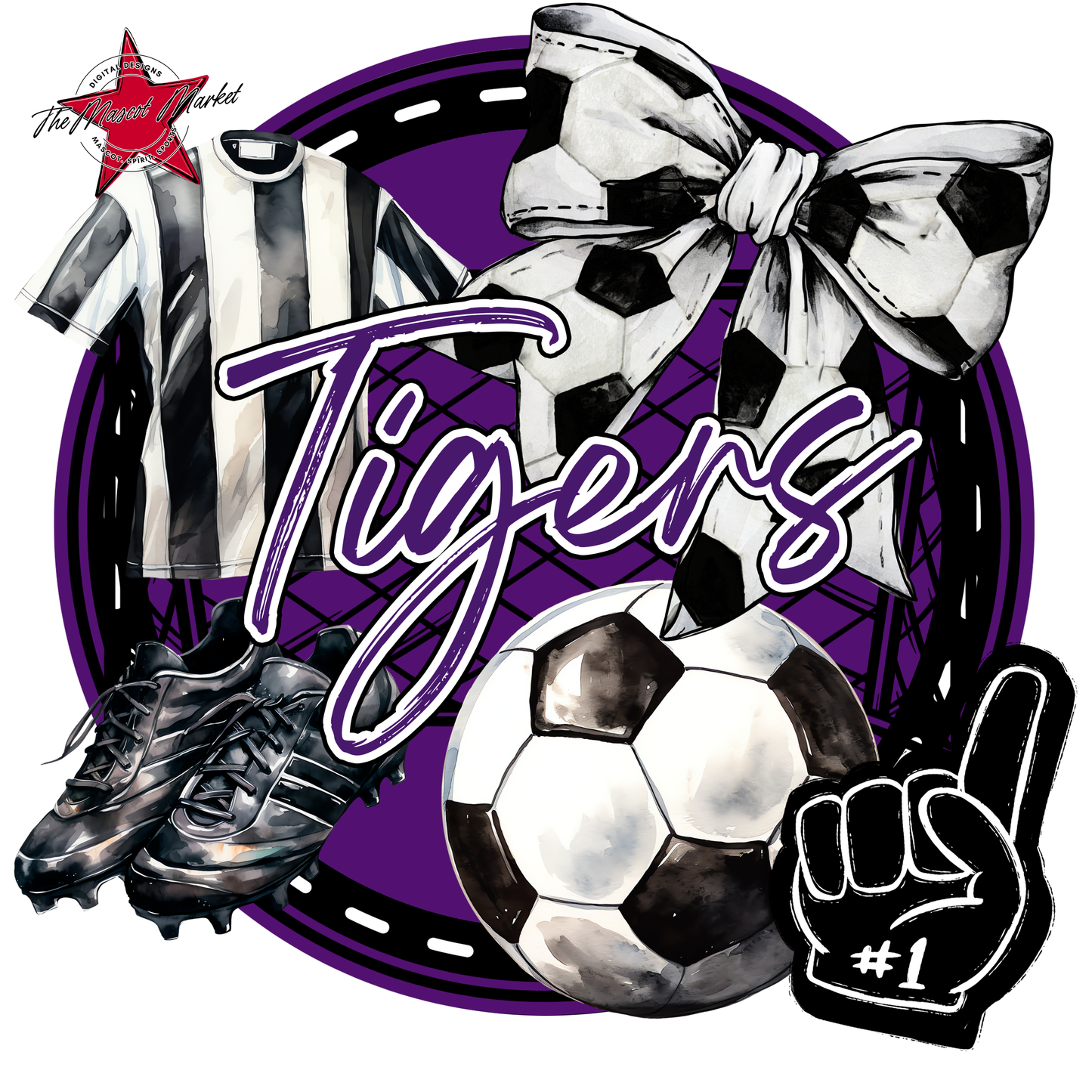 Tigers Circle Soccer Design-Purple