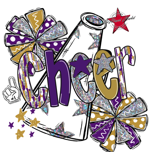 Cheer White Megaphone Scrape-Purple-Gold