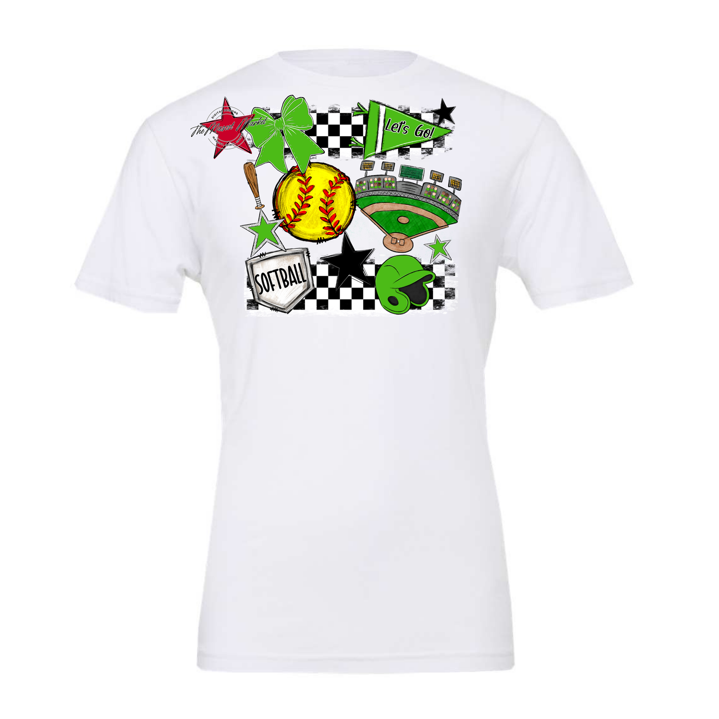 Softball Checkers Spirit Design-Bright Green