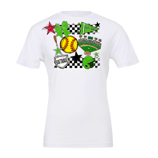 Softball Checkers Spirit Design-Bright Green