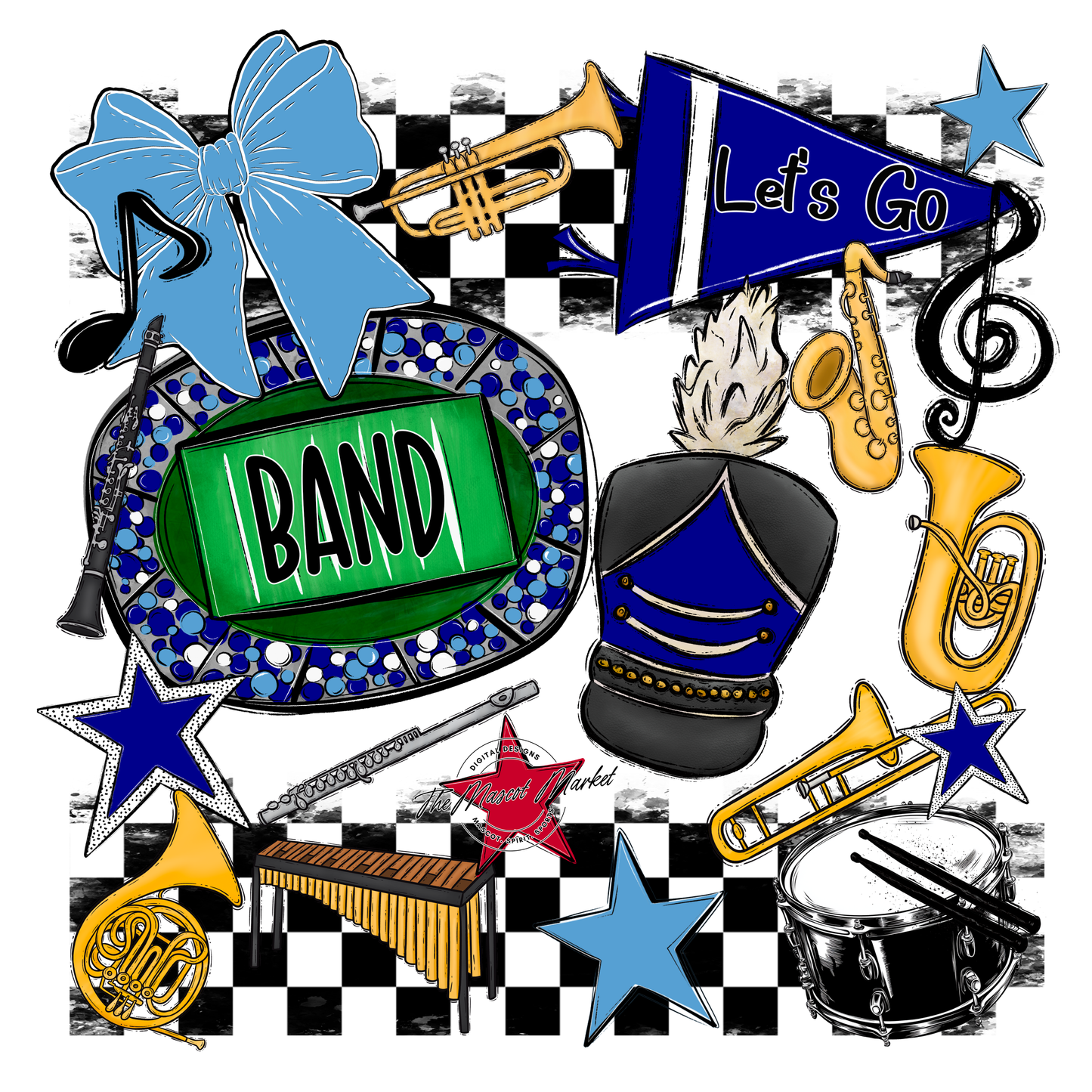 Band Checkers Spirit Design-Blue-Carolina Blue