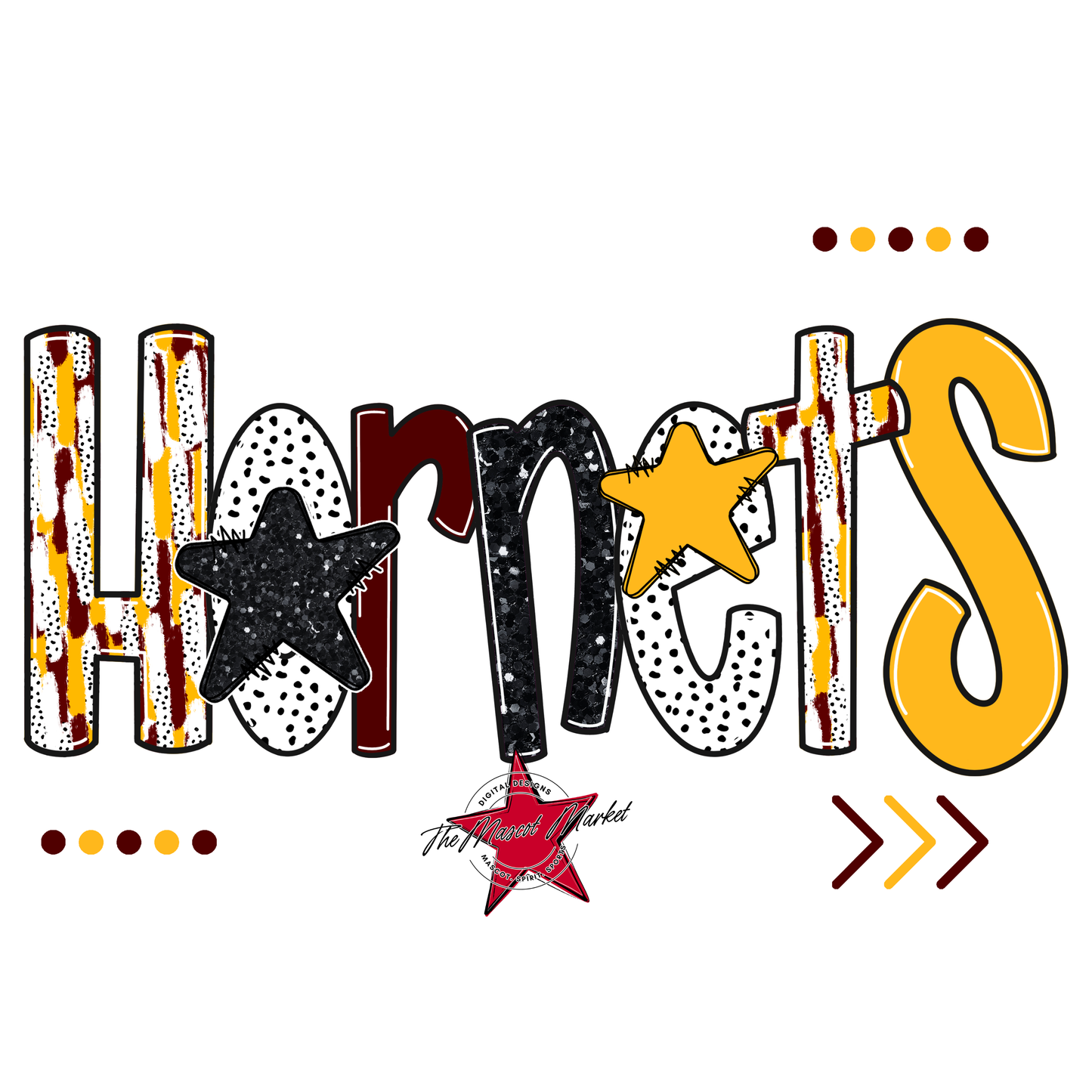 Hornets Brushstroke Alpha w Arrows-Maroon-Yellow