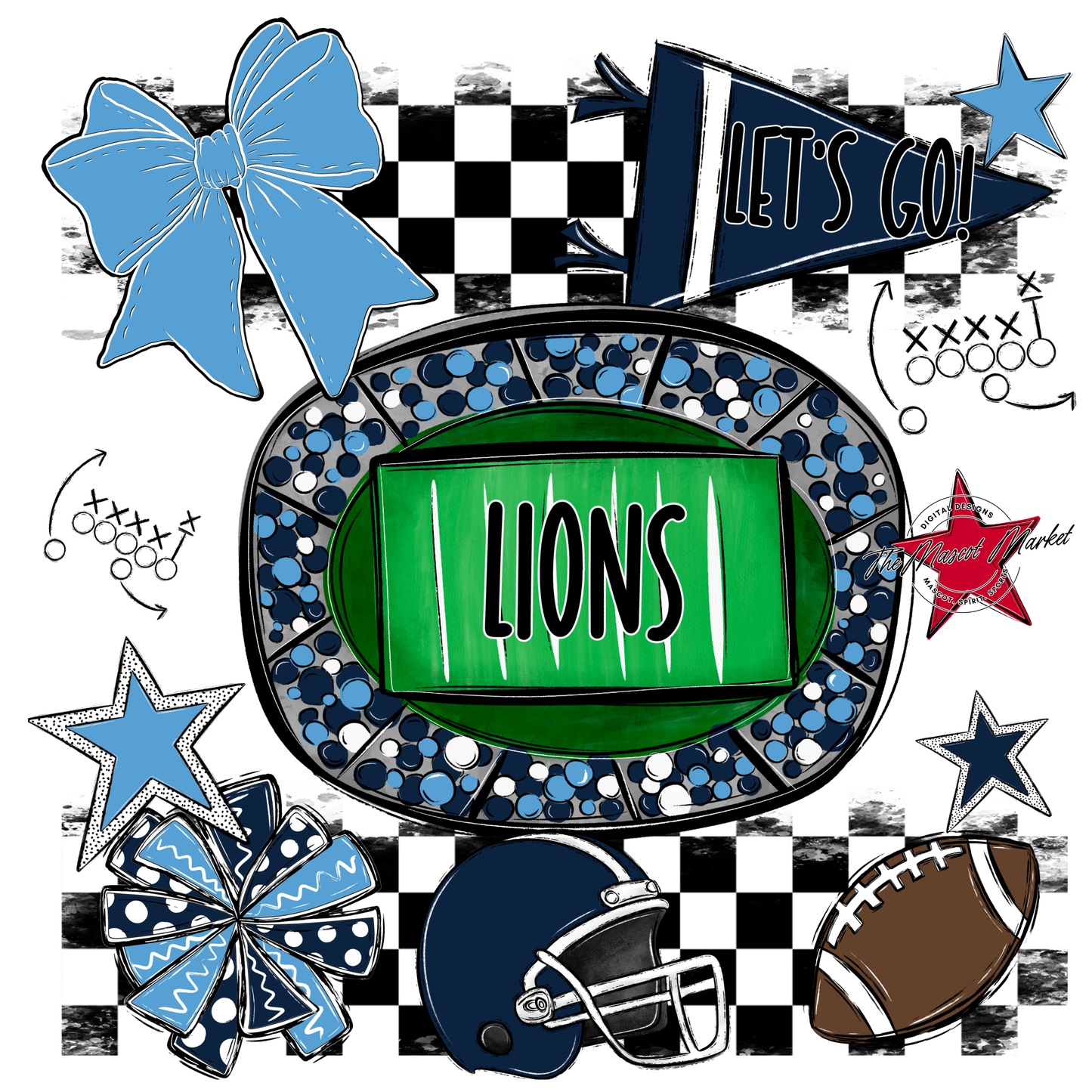 Lions Checkers Spirit Design-Navy-Carolina Blue