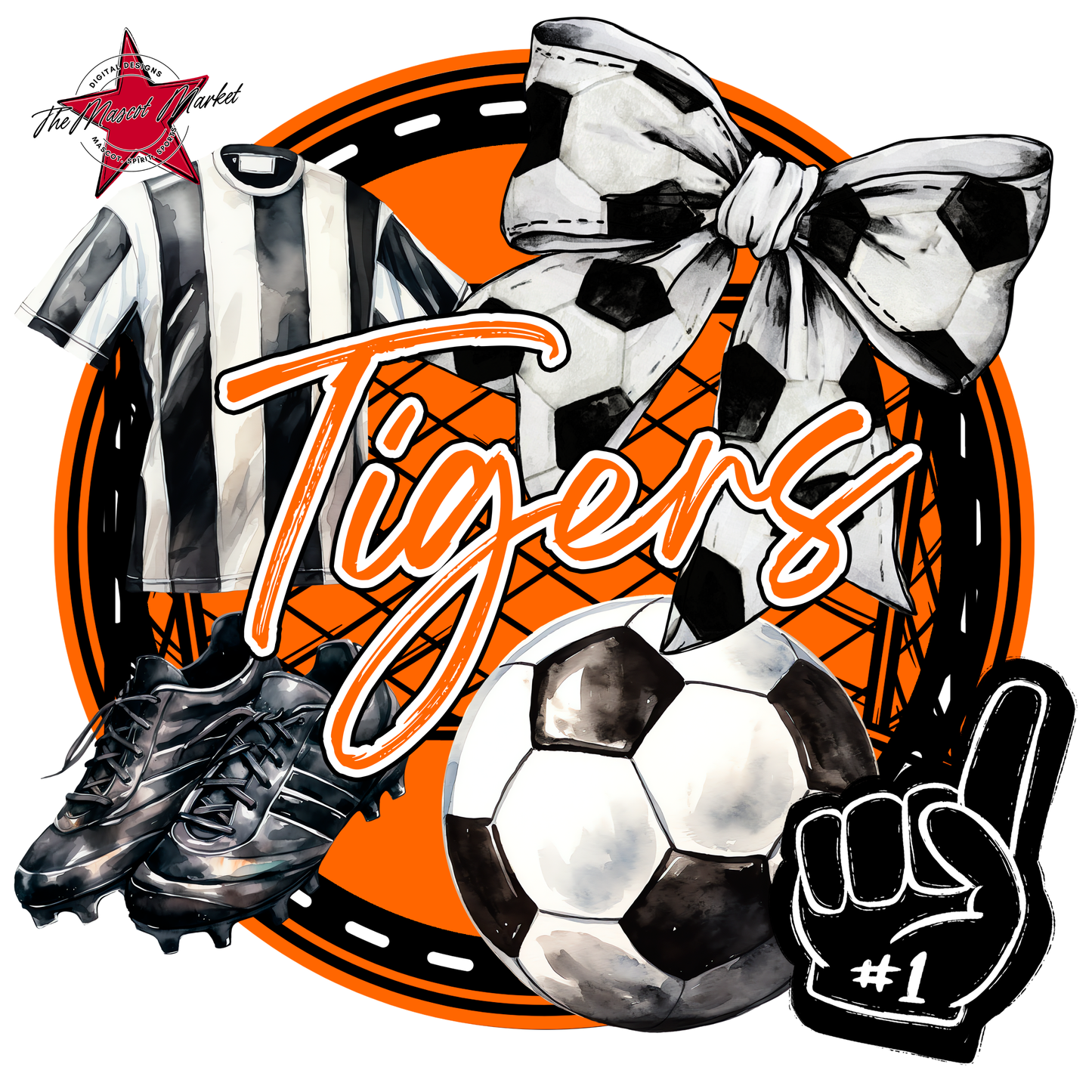Tigers Circle Soccer Design-Orange