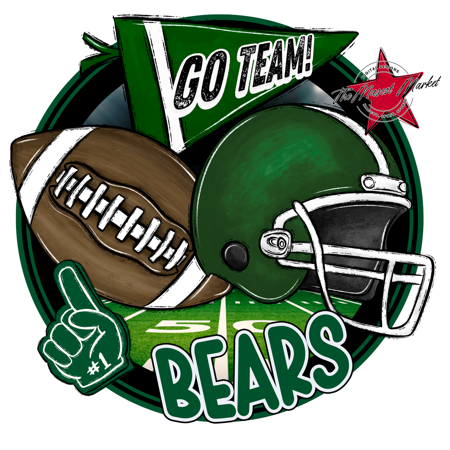 Bears Circle Football Design-Green