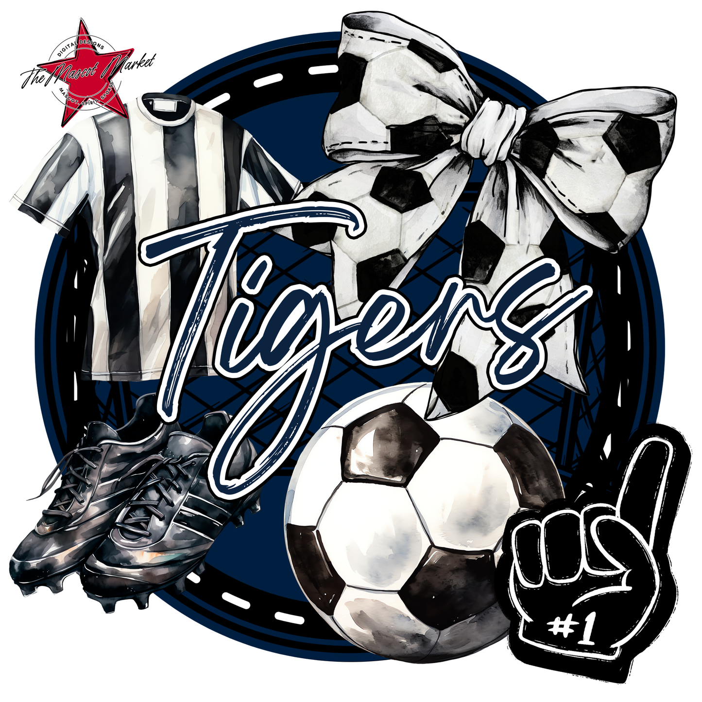 Tigers Circle Soccer Design-Navy