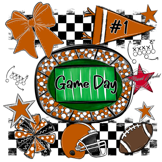 Game Day Checkers Spirit Design-Burnt Orange