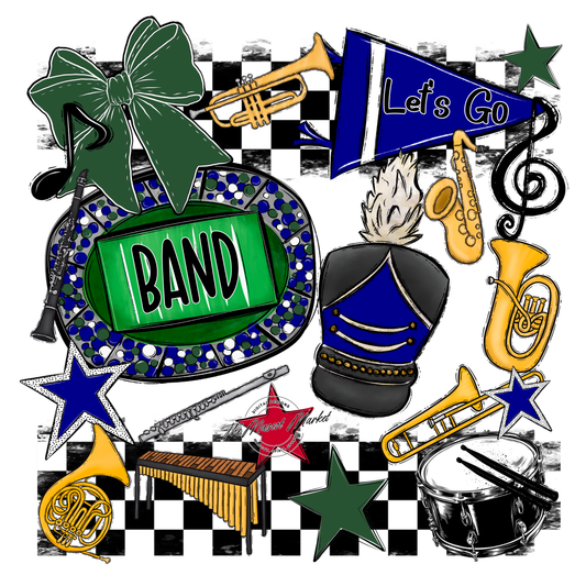 Band Checkers Spirit Design-Blue-Green