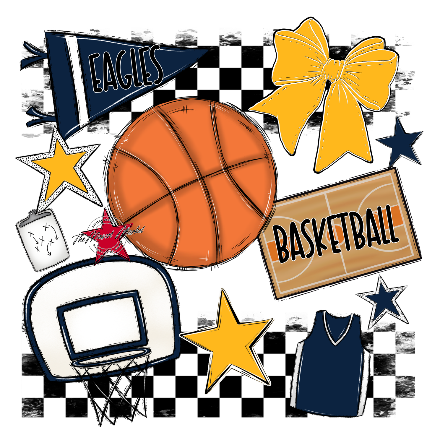 Eagles Basketball Checkers Design-Navy-Yellow