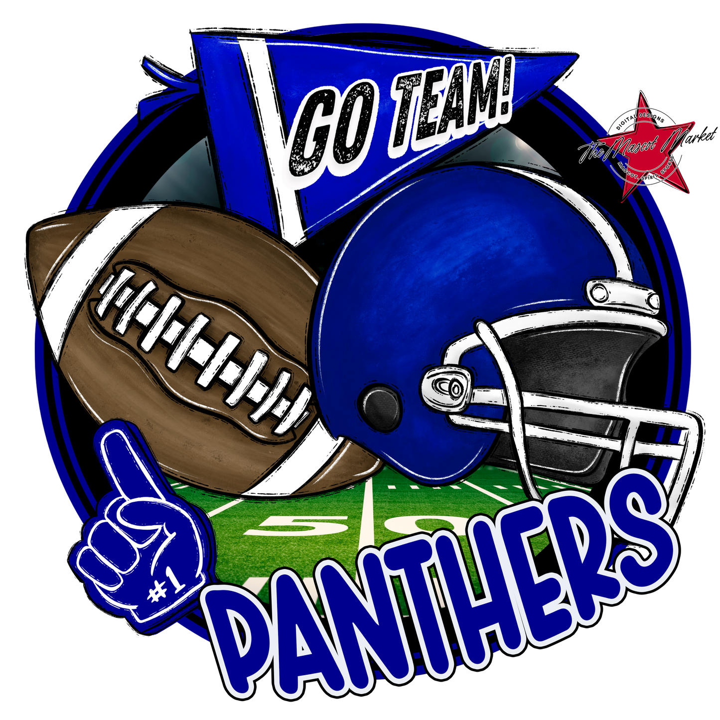 Panthers Circle Football Design-Blue