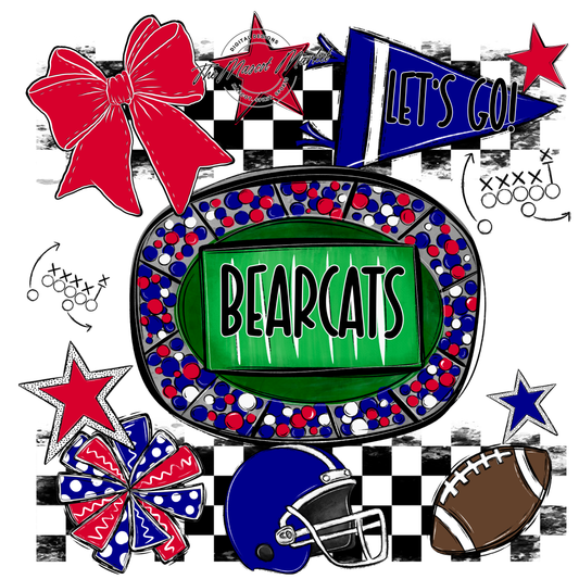 Bearcats Checkers Spirit Design-Blue-Red
