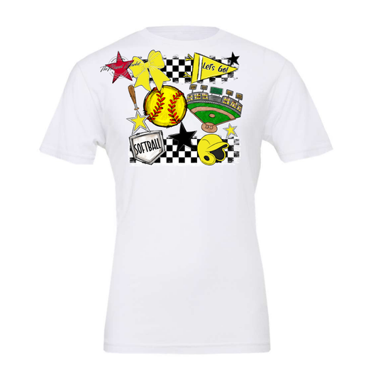 Softball Checkers Spirit Design-Bright Yellow