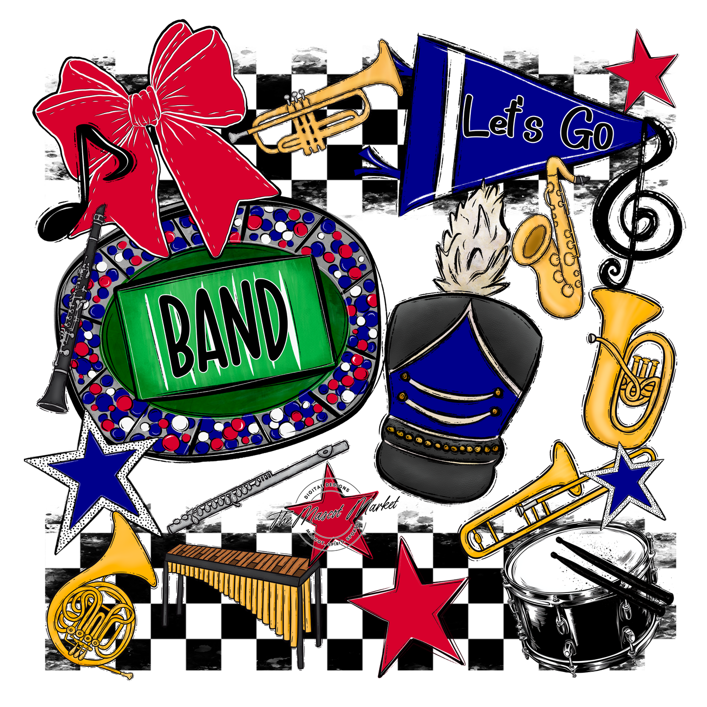 Band Checkers Spirit Design-Blue-Red