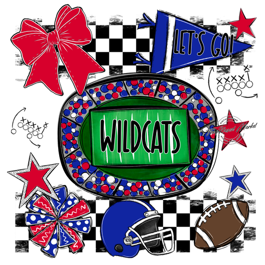 Wildcats Checkers Spirit Design-Blue-Red