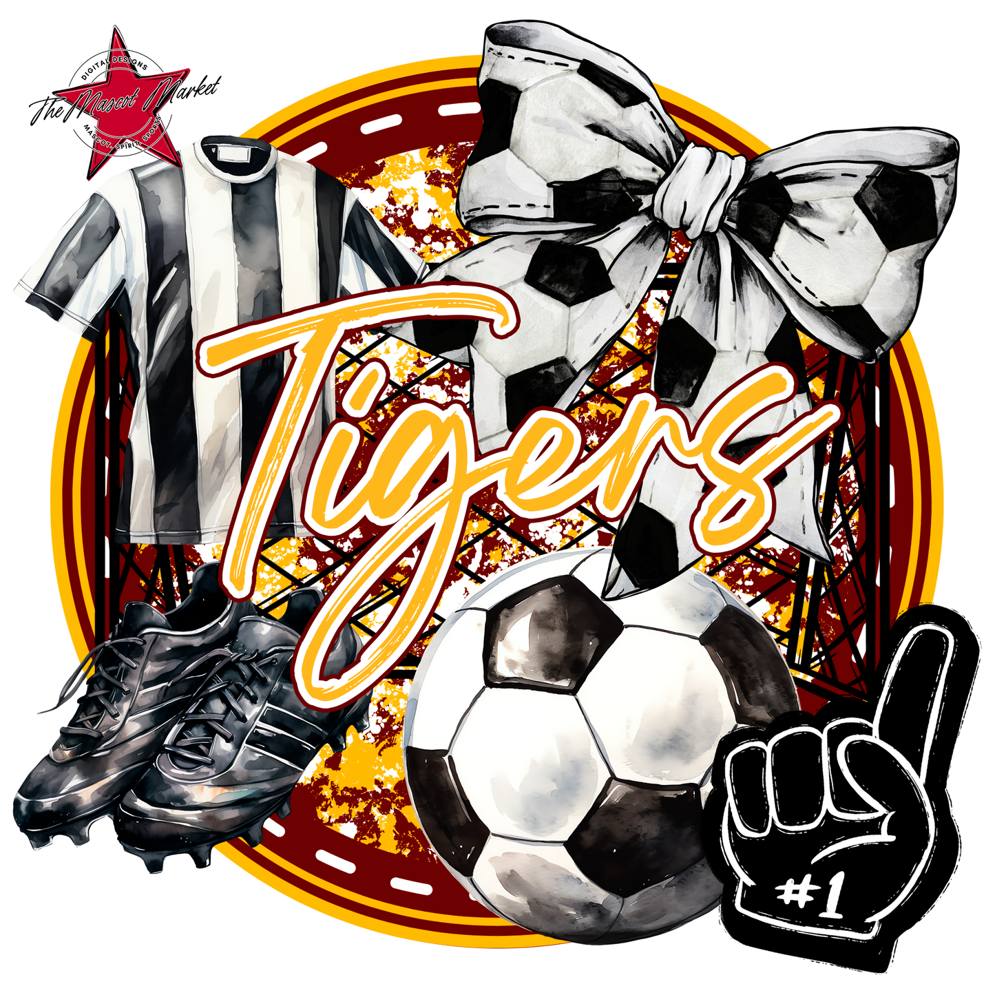 Tigers Circle Soccer Design-Maroon-Yellow