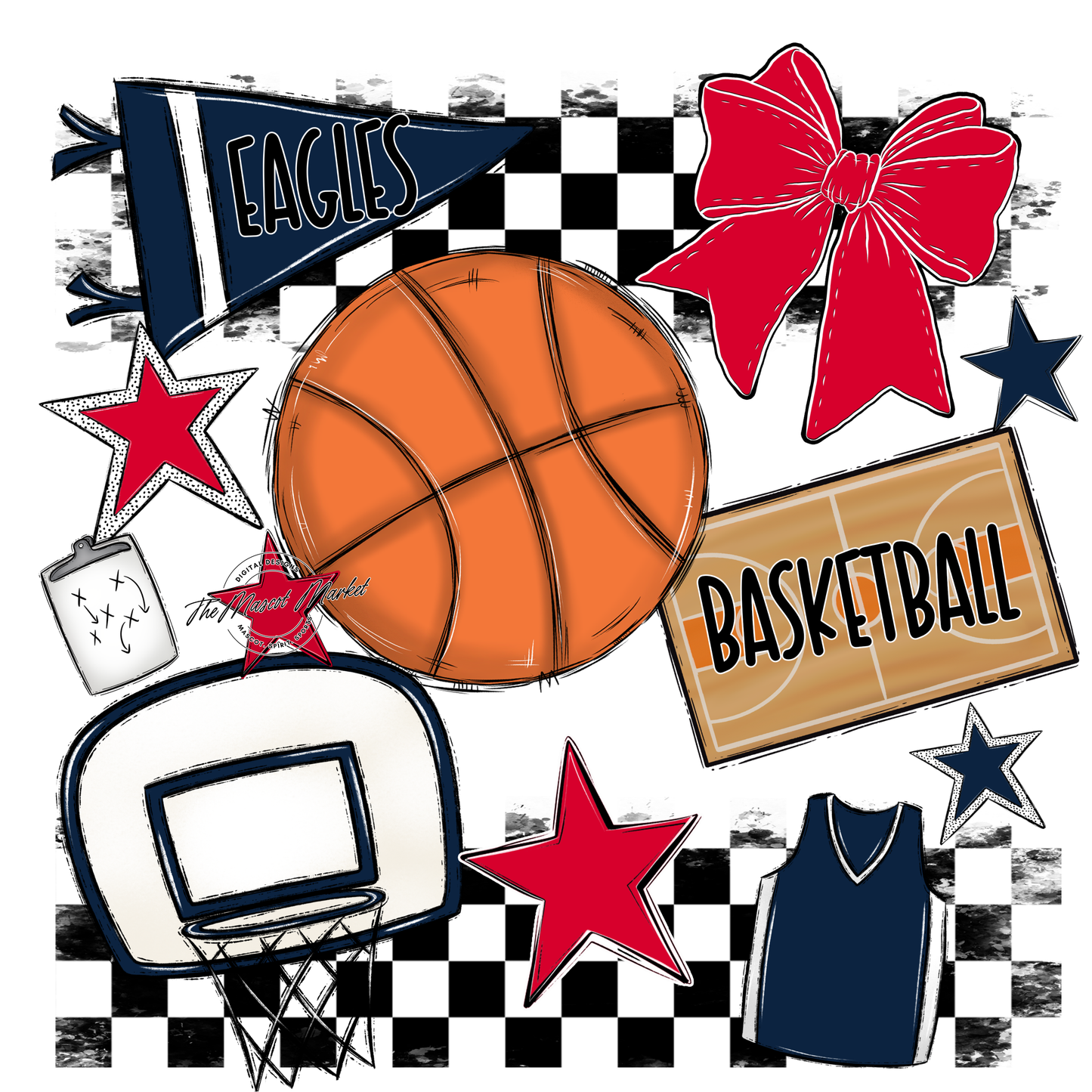 Eagles Basketball Checkers Design-Navy-Red
