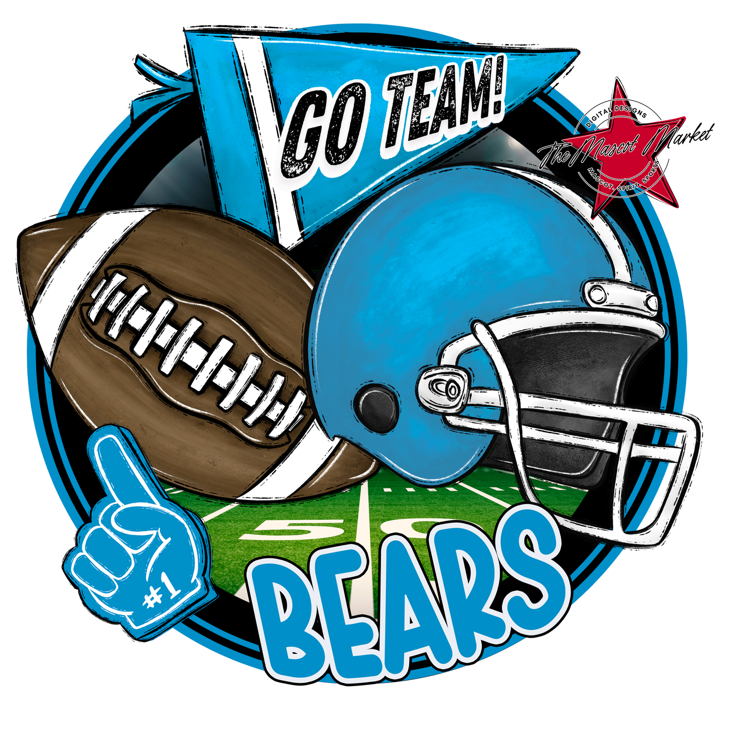 Bears Circle Football Design-Carolina Blue