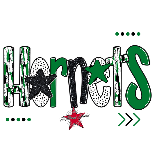 Hornets Brushstroke Alpha w Arrows-Kelly Green