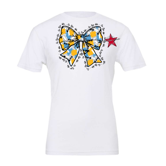Go, Fight, Win, Splatter Bow Design-Carolina Blue-Yellow