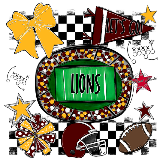 Lions Checkers Spirit Design-Maroon-Yellow
