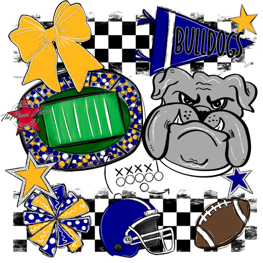 Bulldogs Checkers Mascot Spirit Design-Blue-Yellow