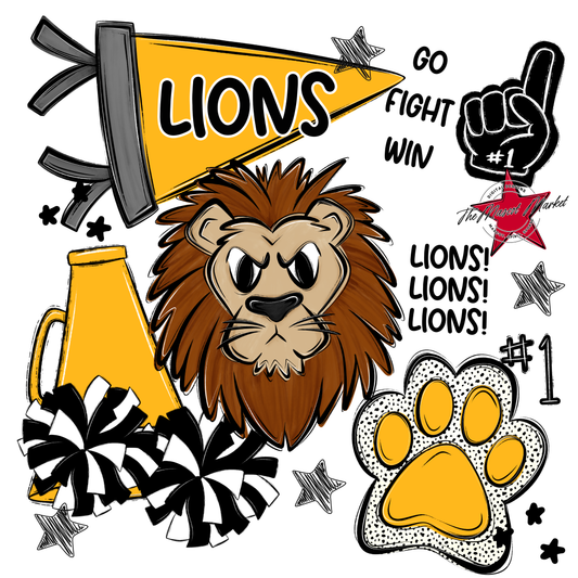 Lions Mixed Mascot Spirit Design-Yellow