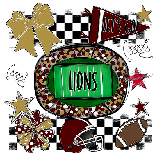 Lions Checkers Spirit Design-Maroon-Gold