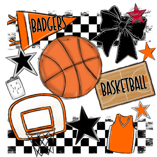 Badgers Basketball Checkers Design-Orange