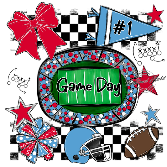 Game Day Checkers Spirit Design-Carolina Blue-Red
