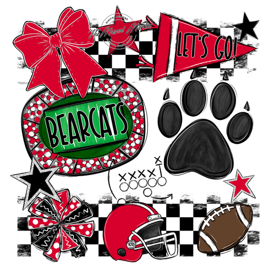 Bearcats Checkers Mascot Spirit Design-Red