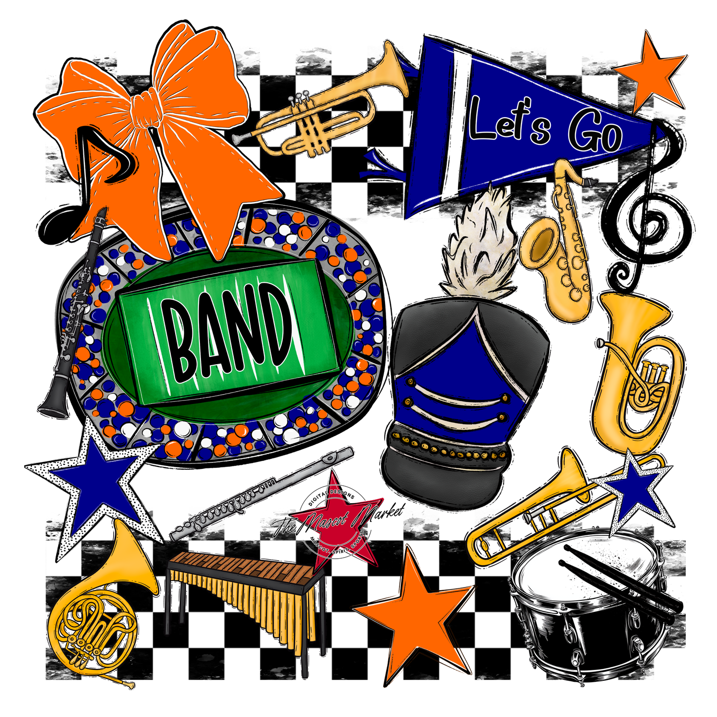 Band Checkers Spirit Design-Blue-Orange