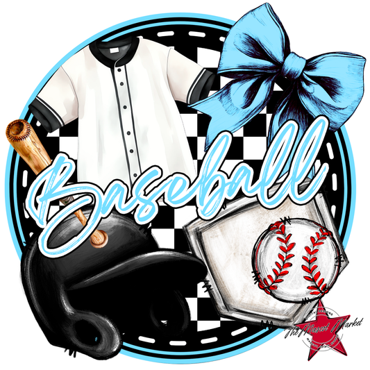 Circle Baseball Design w Bow-Columbia Blue