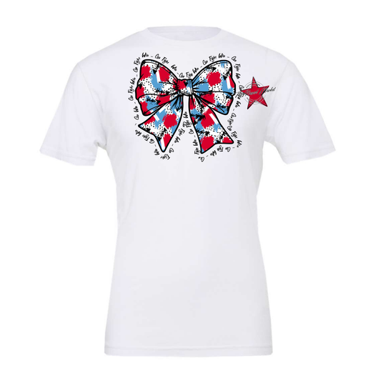 Go, Fight, Win, Splatter Bow Design-Carolina Blue-Red