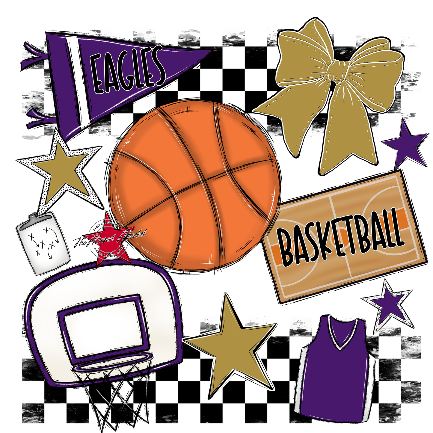 Eagles Basketball Checkers Design-Purple-Gold