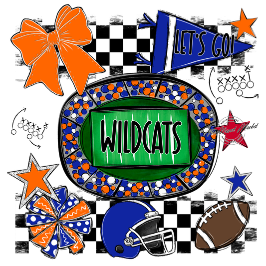 Wildcats Checkers Spirit Design-Blue-Orange