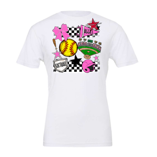Aggies Softball Checkers Design-Baby Pink