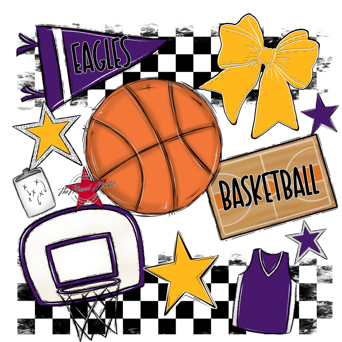 Eagles Basketball Checkers Design-Purple-Yellow