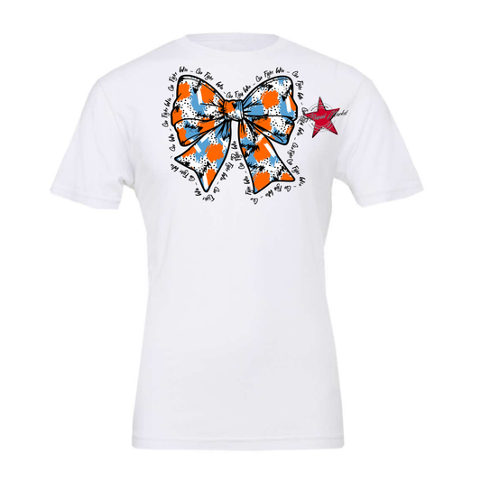 Go, Fight, Win, Splatter Bow Design-Carolina Blue-Orange