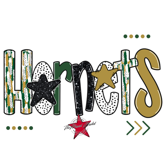 Hornets Brushstroke Alpha w Arrows-Green-Gold