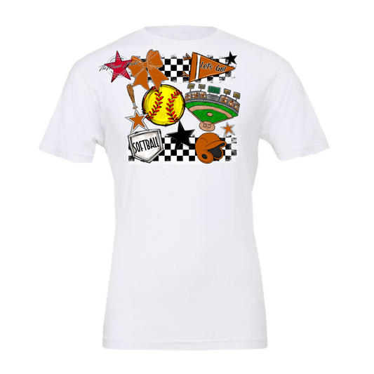 Softball Checkers Spirit Design-Burnt Orange