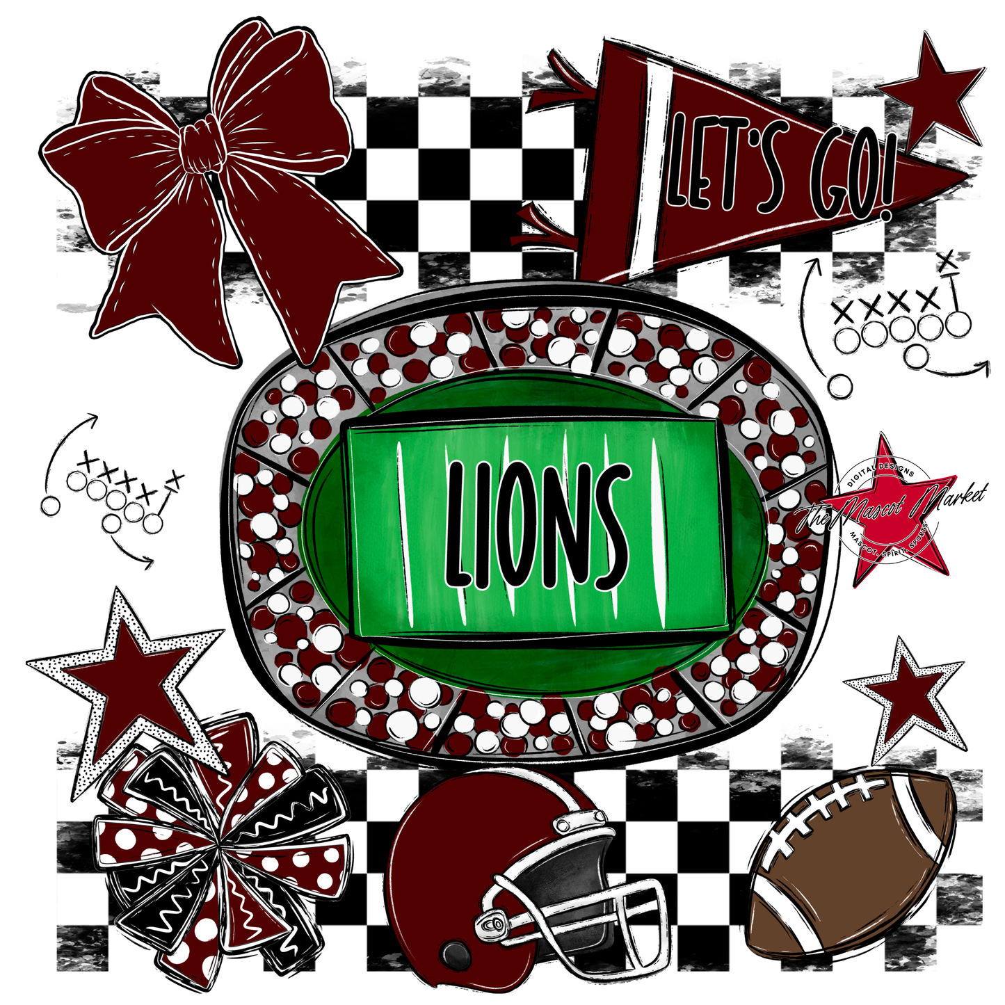 Lions Checkers Spirit Design-Maroon