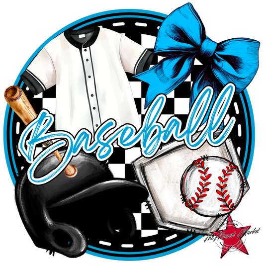 Circle Baseball Design w Bow-Carolina Blue