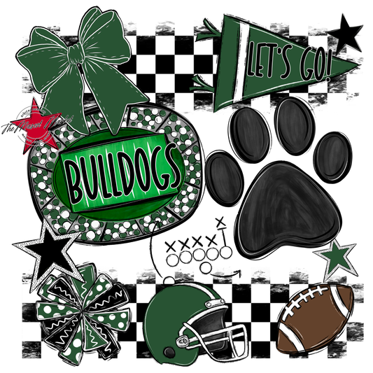 Bulldogs Checkers Mascot Spirit Design w Paw-Green
