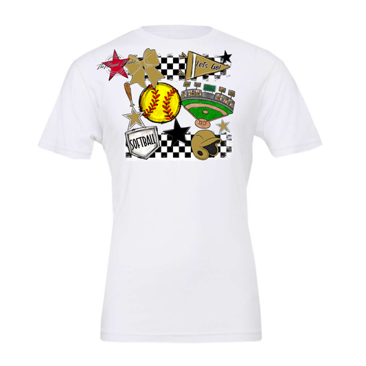 Softball Checkers Spirit Design-Gold