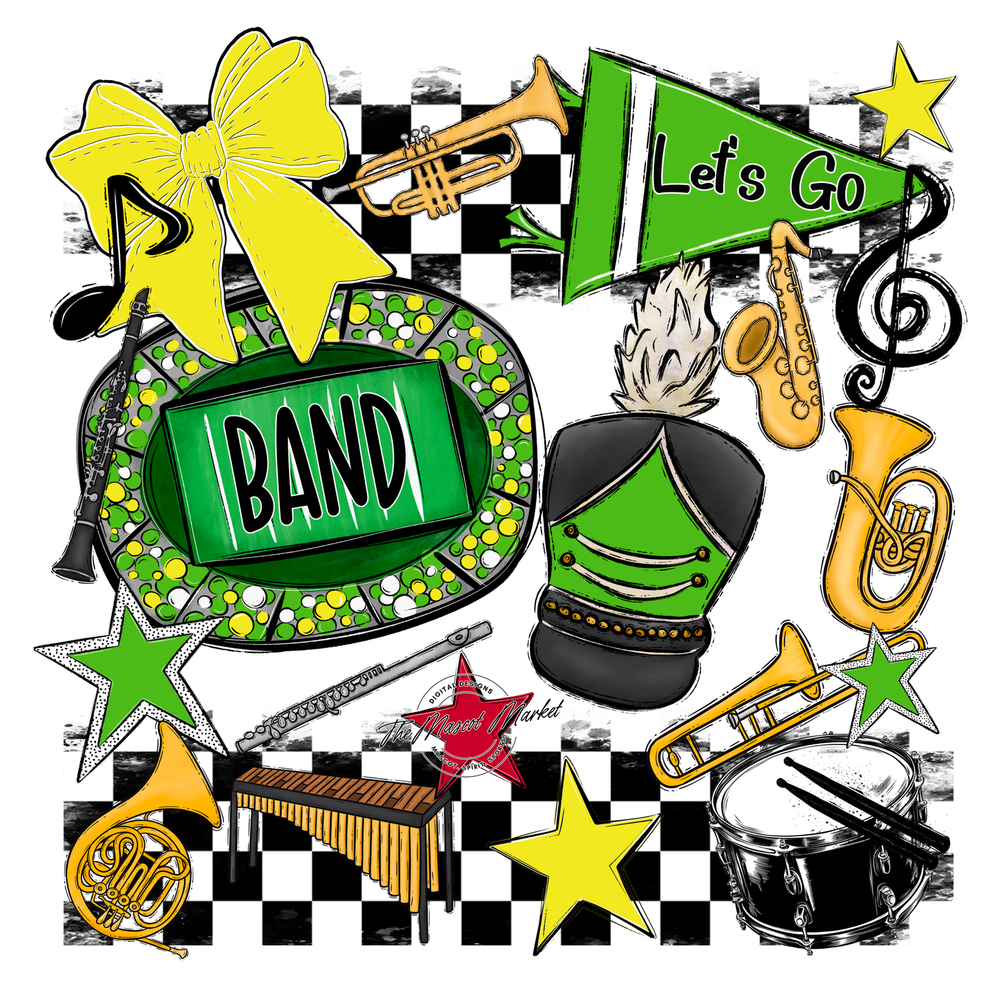 Band Checkers Spirit Design-Bright Green-Bright Yellow