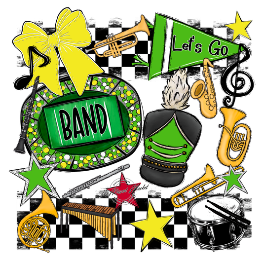 Band Checkers Spirit Design-Bright Green-Bright Yellow